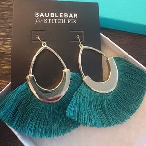 Green and Gold Fringe Drop Earrings